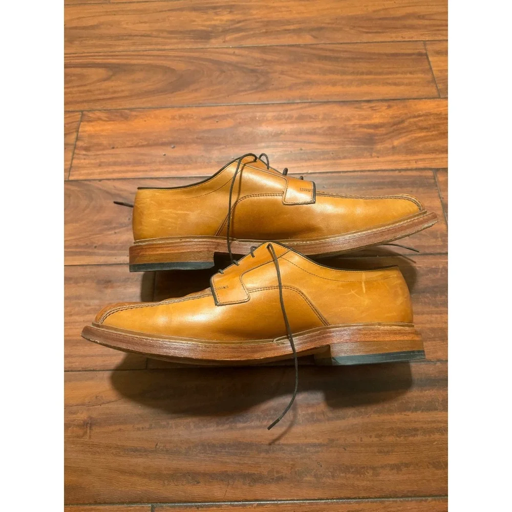 Allen Edmonds Hillcrest Tan Leather Bicycle Toe Derby Dress Shoes Mens 10.5 D